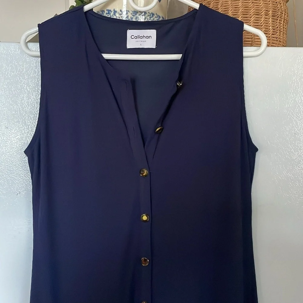 Callahan‎ Knitwear Large Lined Naxy Blue Maxi Dress Side Slits